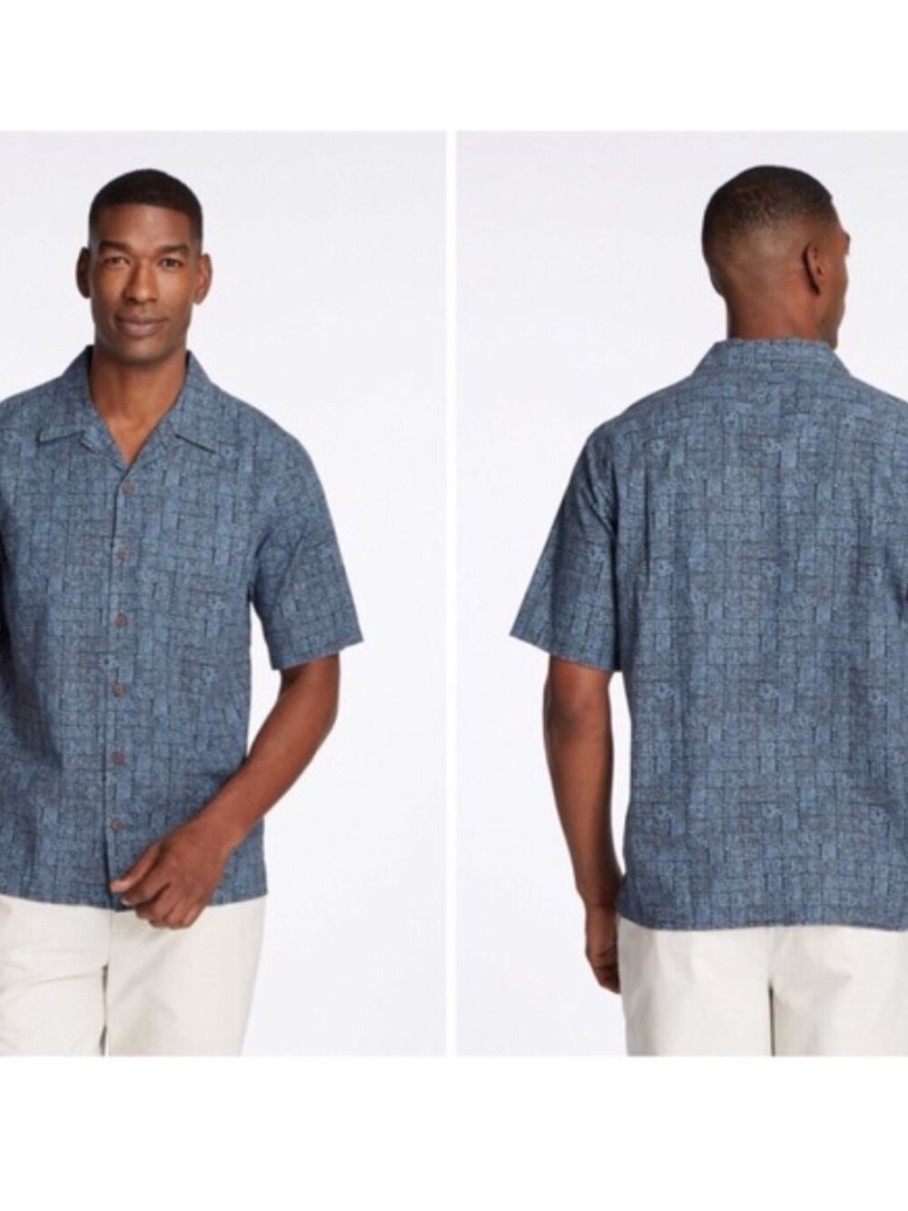 L.L. Bean Men's NWT Blue Geometric Print Short Sleeve Tropics Shirt